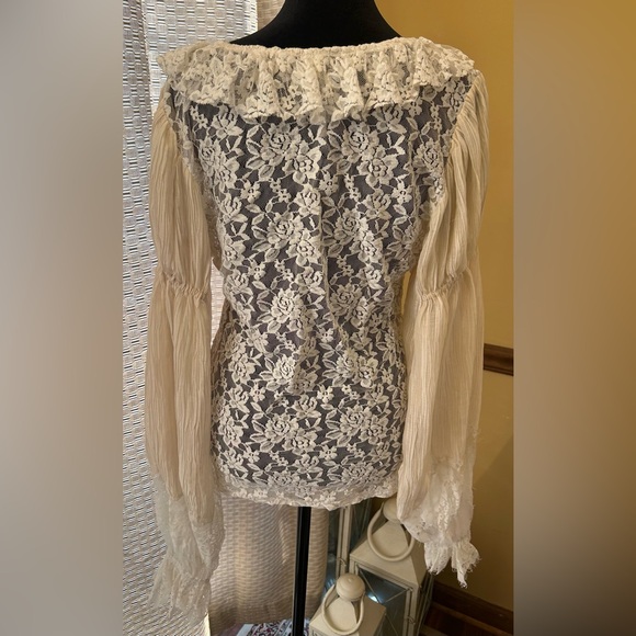Anthropologie Blouse Top Wide Sleeve Ivory Lace Fabric - Picture 7 of 11